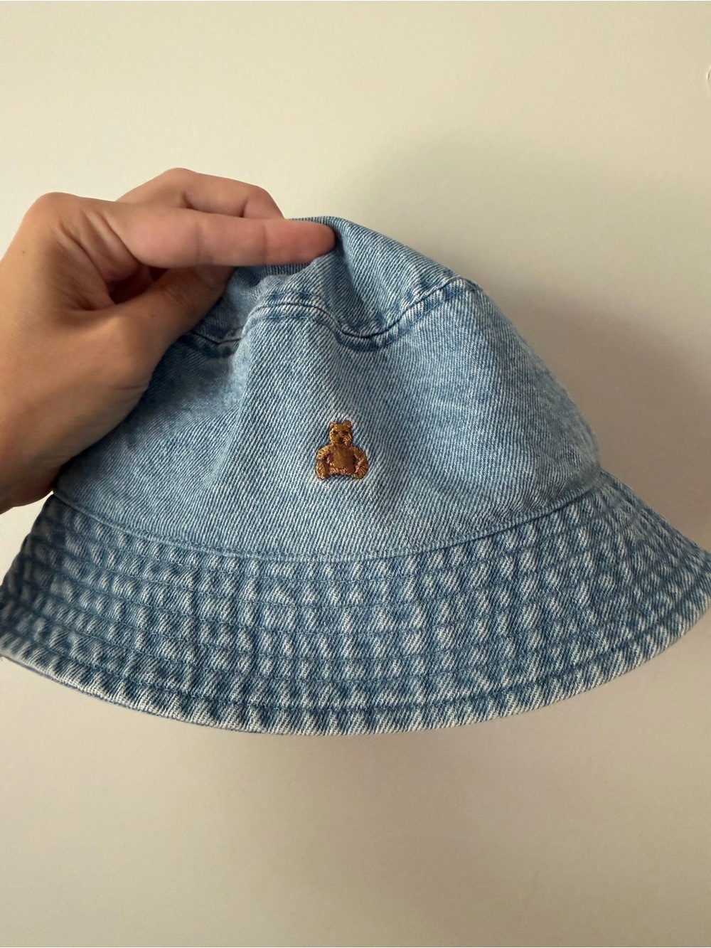 Kids Gap Light Blue Denim Bucket Hat with Teddy Patch